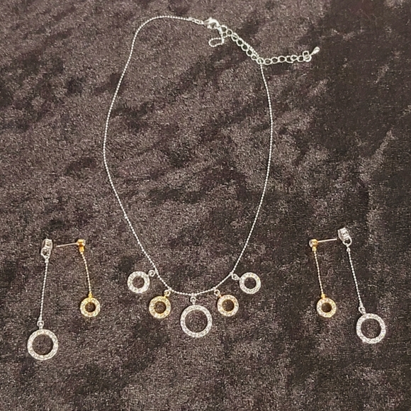 Real Silver and Gold-Plated Silver Necklace and Earring Set - Picture 2 of 2